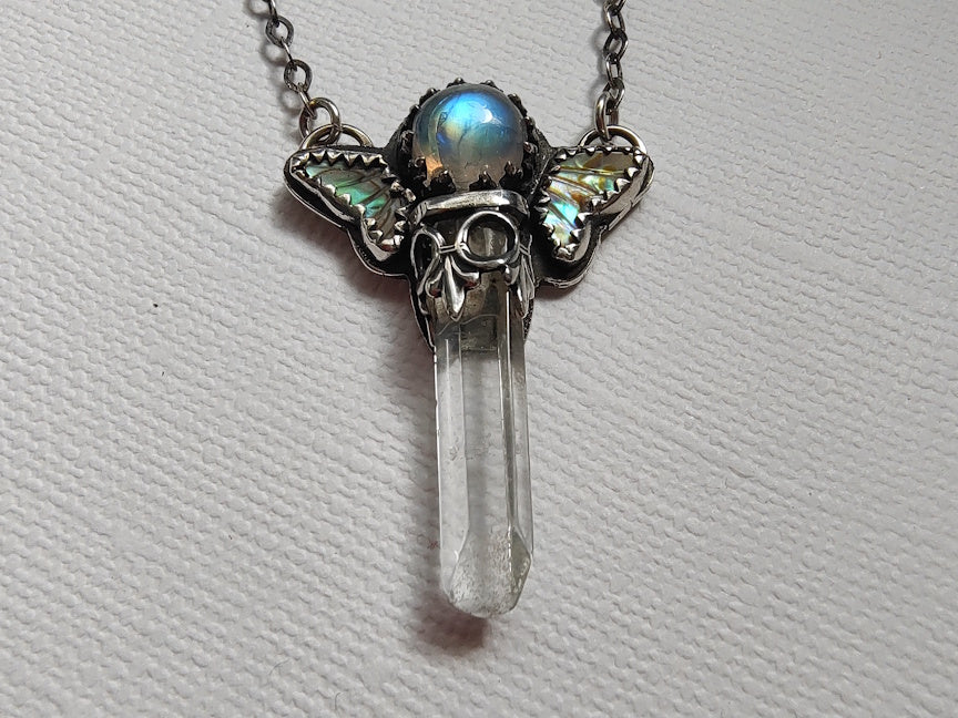 Magical Girl Scepter Sterling Necklace | Moonstone, Quartz, Abalone | Handcrafted Silver Jewelry | ValenwoodVixen
