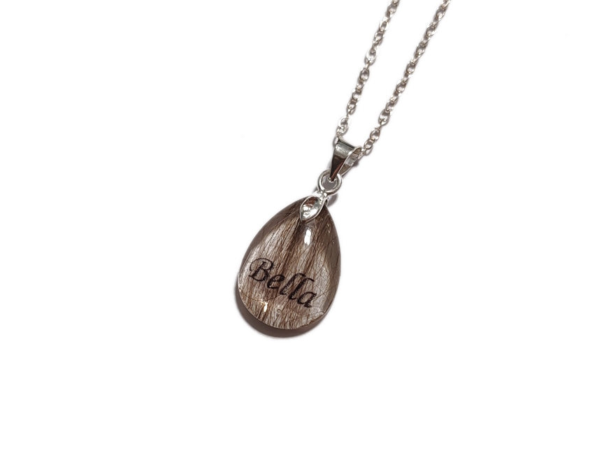 Named Small Teardrop Keepsake Necklace with Hair or Fur | Custom Memorial Jewelry