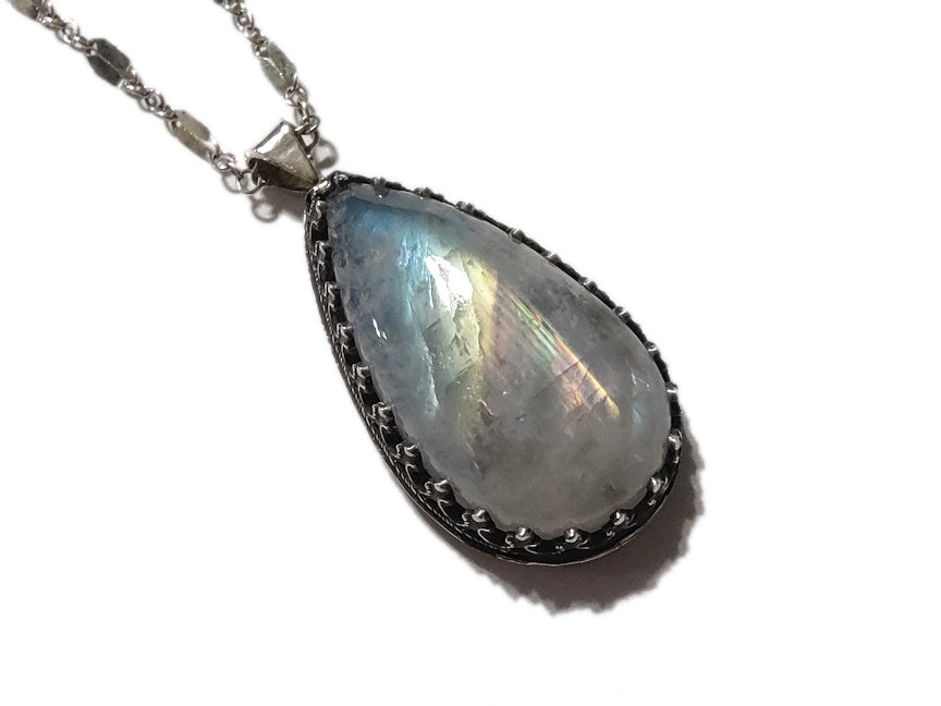 Rainbow Moonstone Unicorn Necklace | Handmade Silver Jewelry