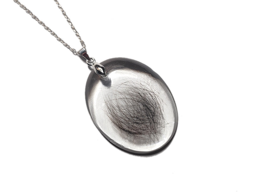Large Oval Keepsake Necklace with Hair of Fur | Custom Memorial Jewelry