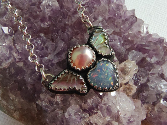 Magical Girl Sterling Necklace | Opal, Abalone, Pearl | Handcrafted Silver Jewelry | ValenwoodVixen