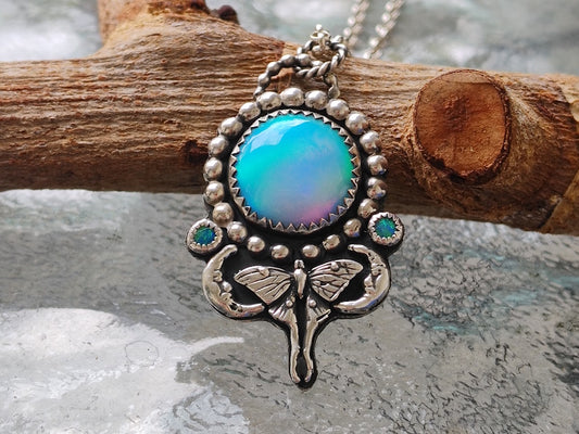 Luna Moth Aurora Opal Necklace | Handmade Sterling Jewelry | ValenwoodVixen