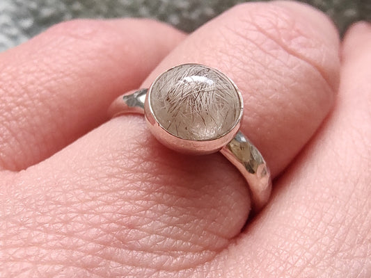 Sterling Hammered Keepsake Ring with Hair or Fur | Custom Memorial Jewelry