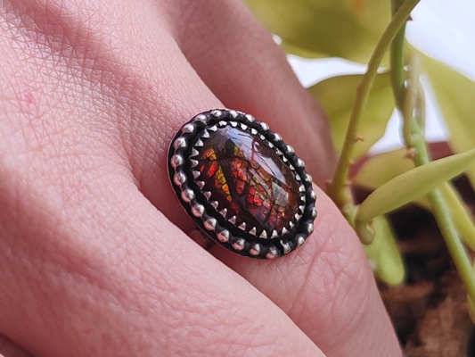 Handcrafted Ammolite Ring in Sterling | US 5.5 | Handmade Silver Jewelry