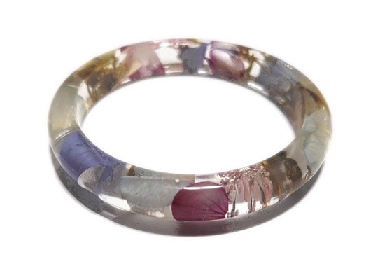 Garden Flower SMOOTH Bangle - Small/Med - Resin - Dried Moss and Flower Petals - Bangle - Nature Jewelry - Valenwood Vixen - Ready to Ship