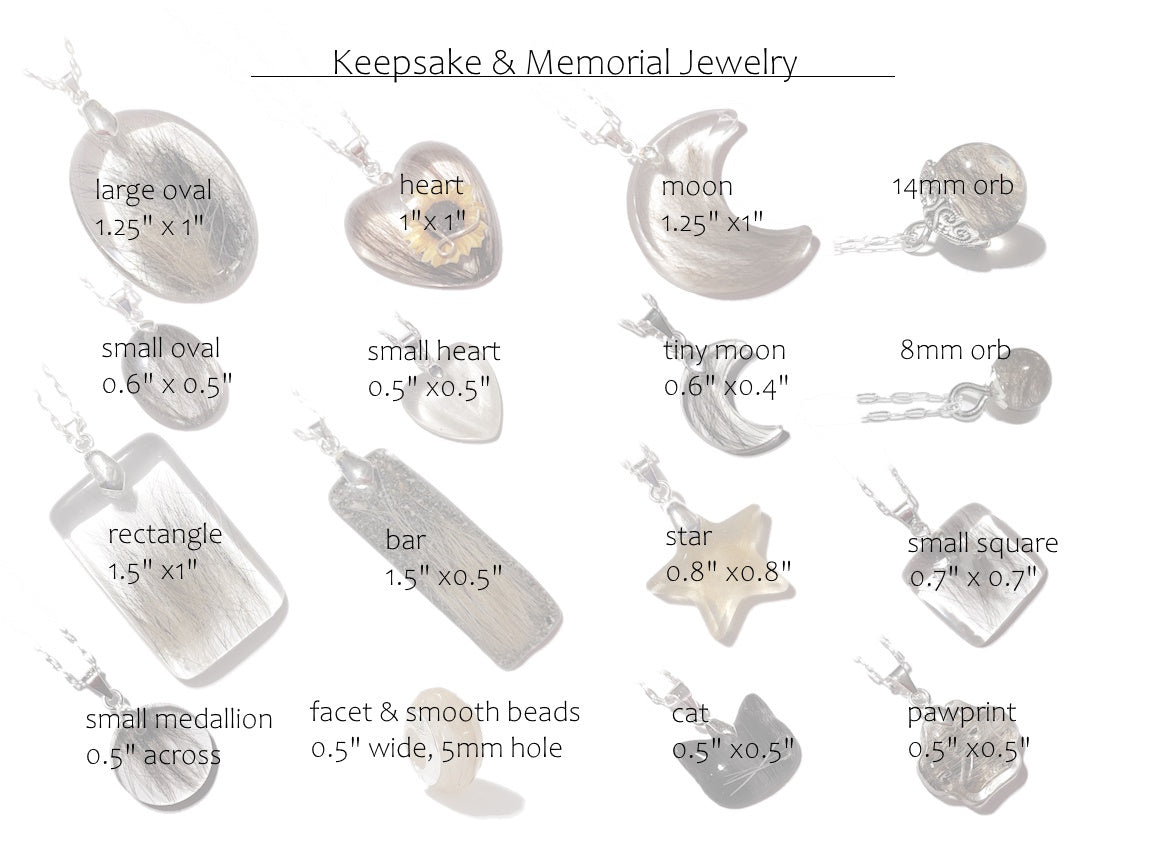 chart with visual and numerical comparison between various memorial pendants