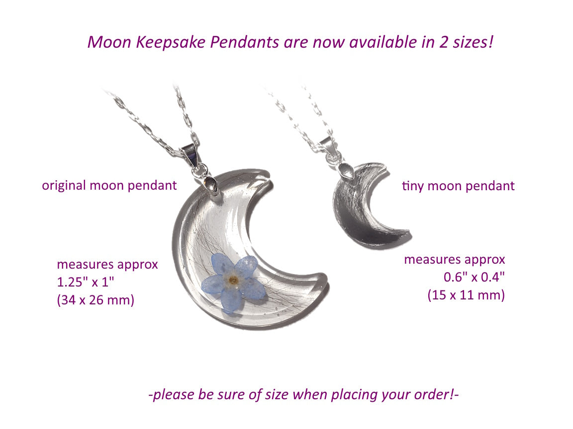 Comparison between the regular and tiny moon shaped memorial necklaces