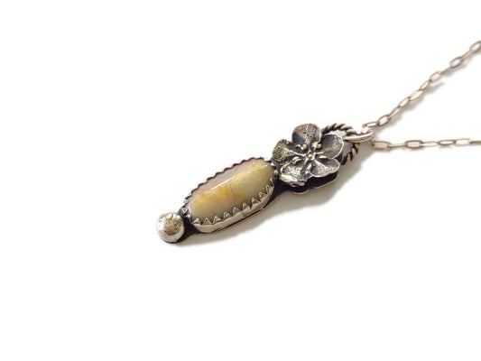 Opal Forget Me Not Necklace- Handcrafted - Sterling Opal - Man Made Opal - Handmade - silversmithed - ValenwoodVixen