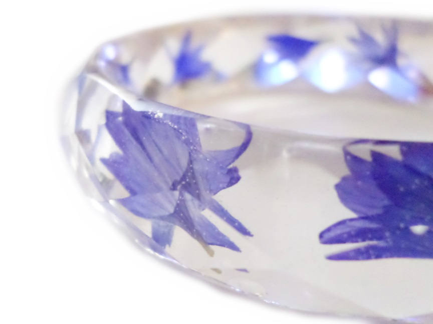 Faceted Blue Cornflower Bangle Bracelet- Small- Resin - Real Flowers - Nature Jewelry - Valenwood Vixen - Ready to Ship