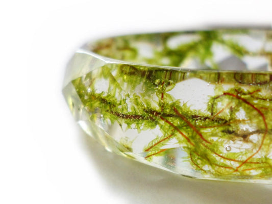 Faceted Moss Bangle Bracelet- Small- Resin Bracelet - Real Moss - Bangle -Nature Jewelry - Valenwood Vixen - Ready to Ship