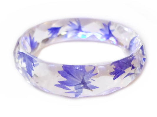 Faceted Blue Cornflower Bangle Bracelet- Small- Resin - Real Flowers - Nature Jewelry - Valenwood Vixen - Ready to Ship