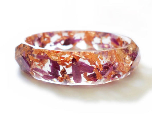 Strawflower and Copper Bangle Bracelet- Small - Flowers and Copper flake - Nature Jewelry - Valenwood Vixen - Ready to Ship