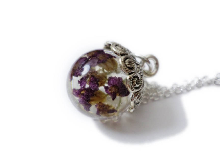 Dark Purple Wildflower Orb -- Resin Flower Pendant - Resin Orb Sphere - 14mm Orb - Preserved Flowers - ValenwoodVixen - Ready to Ship