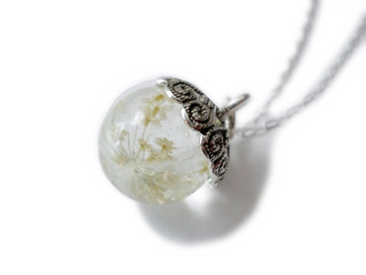 White Queen Annes Lace Wildflower Orb - Resin Flower Pendant - Resin Orb Sphere - 14mm Orb - ValenwoodVixen - Ready to Ship