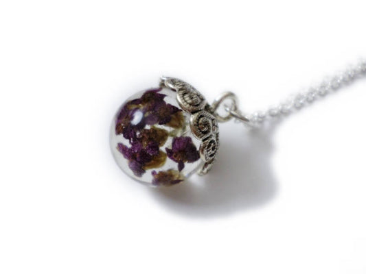 Dark Purple Wildflower Orb -- Resin Flower Pendant - Resin Orb Sphere - 14mm Orb - Preserved Flowers - ValenwoodVixen - Ready to Ship