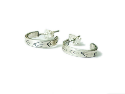 Stamped Hoop Earrings - Sterling Silver - 11mm inner diameter - Small Hoops - ValenwoodVixen - Ready to Ship