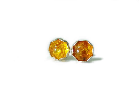 6mm Amber Studs- Sterling SIlver - Handmade - Ready to Ship