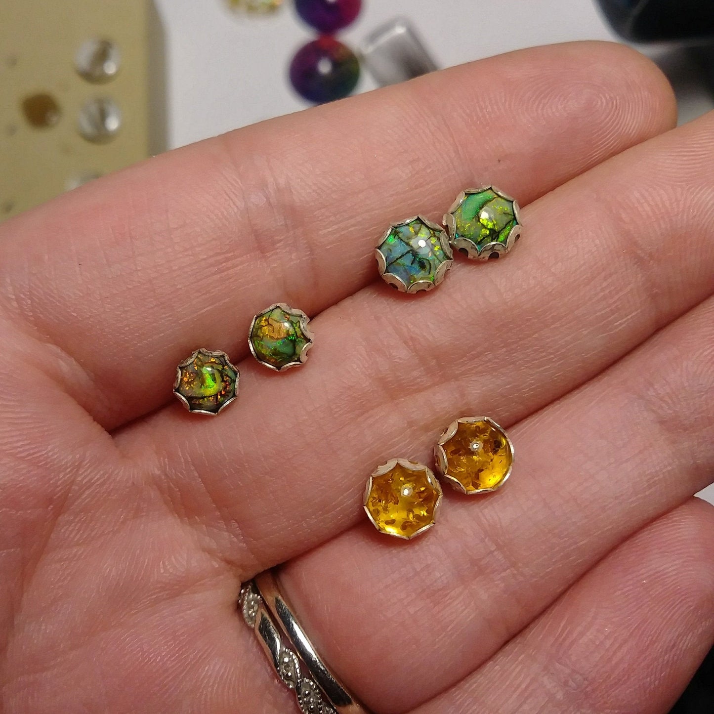 6mm Amber Studs- Sterling SIlver - Handmade - Ready to Ship