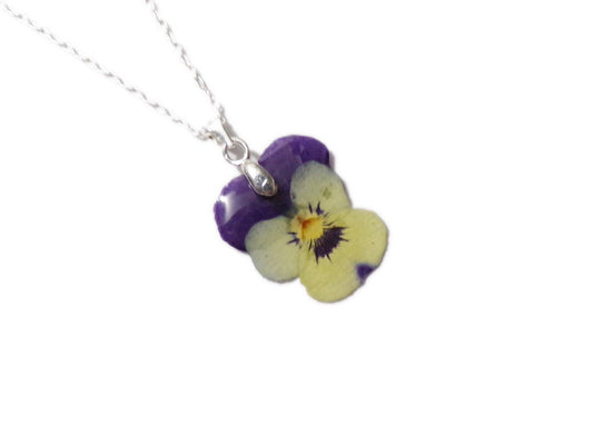 Pressed Viola 1 - Flower Necklace - Violet Viola Tricolor - Real Flower - Nature Gift - Preserved Flower - ValenwoodVixen