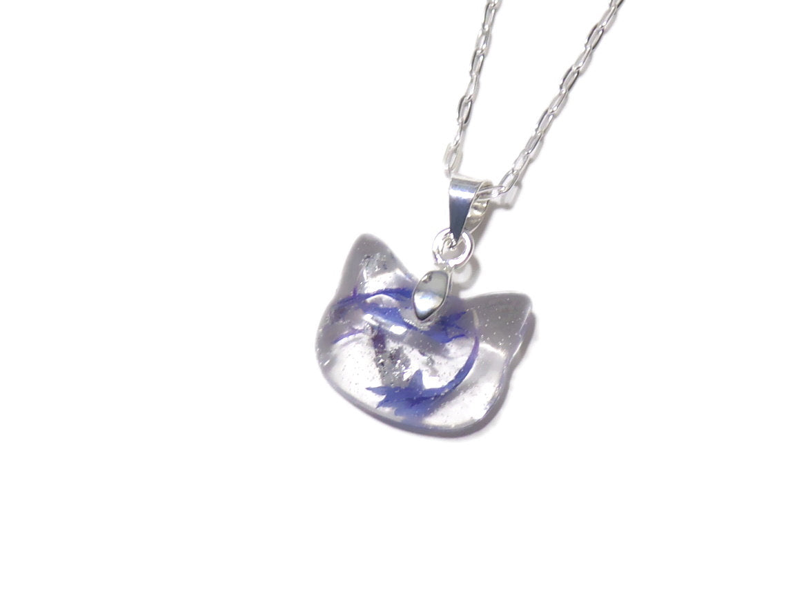 Cornflower Kitty Necklace- Resin Necklace - Real Dried Flowers - Nature Jewelry - Valenwood Vixen - Ready to Ship