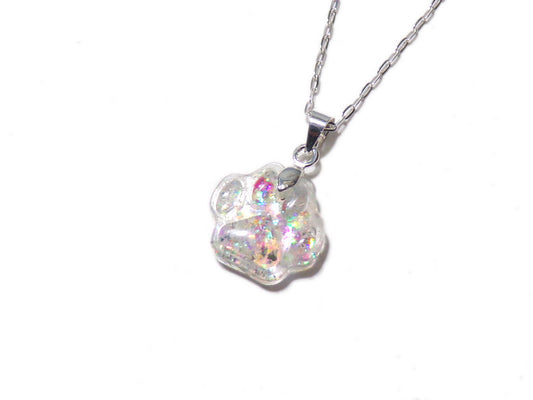 ON HOLD Opalescent Aura Pawprint Necklace- Resin Necklace - Real Dried Flowers - Nature Jewelry - Valenwood Vixen - Ready to Ship