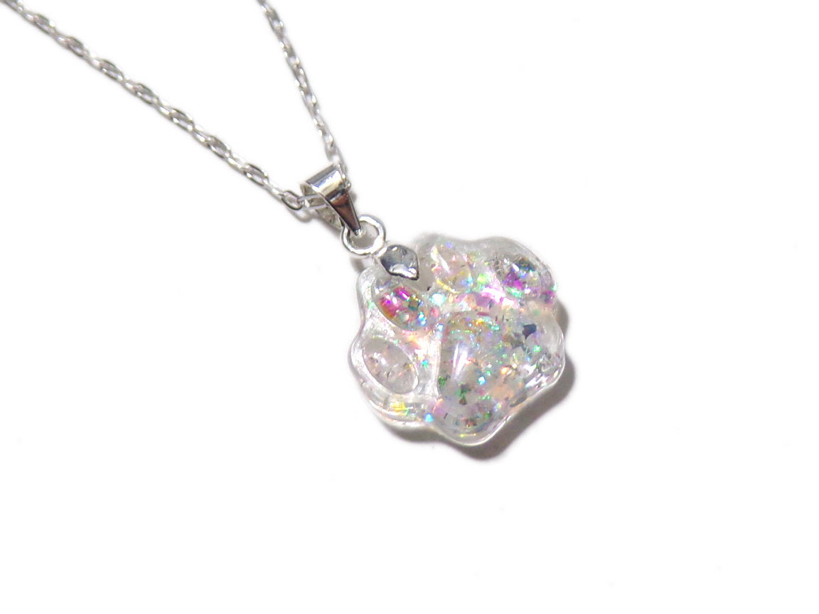ON HOLD Opalescent Aura Pawprint Necklace- Resin Necklace - Real Dried Flowers - Nature Jewelry - Valenwood Vixen - Ready to Ship