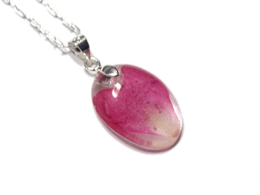 Pressed Rose Petal Necklace - Resin Flower Necklace -Flower Pendant - Botanical Jewelry - Ready to ship