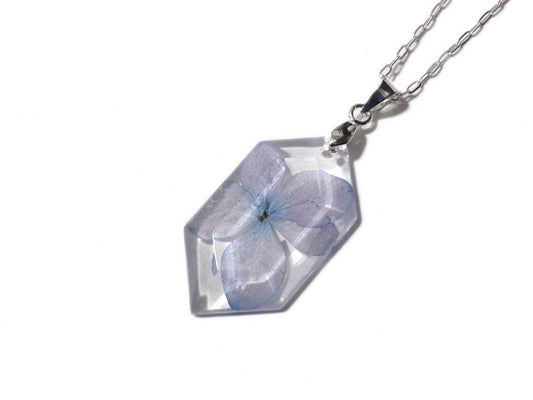 Hydrangea Dream Necklace 2 - Hydrangea- Faceted Resin Necklace - Real Dried Flowers - Nature Jewelry - Valenwood Vixen - Ready to Ship