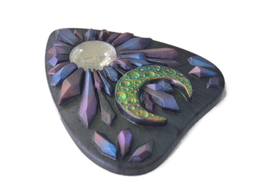 Crystal Moon Planchette 1 - 3.5" x 4.75" - Altar Decor - Resin Planchette - Spirit Board - ValenwoodVixen - Ready to Ship