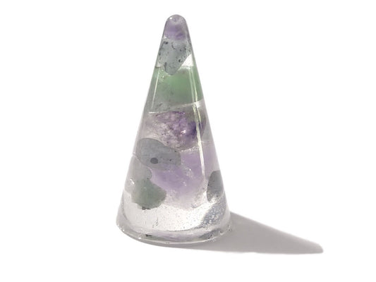 Resin Ring Cone - Smooth #1- Mixed Gemstones- Crystal Ring Holder - Jewelry Display - ValenwoodVixen - Ready to Ship