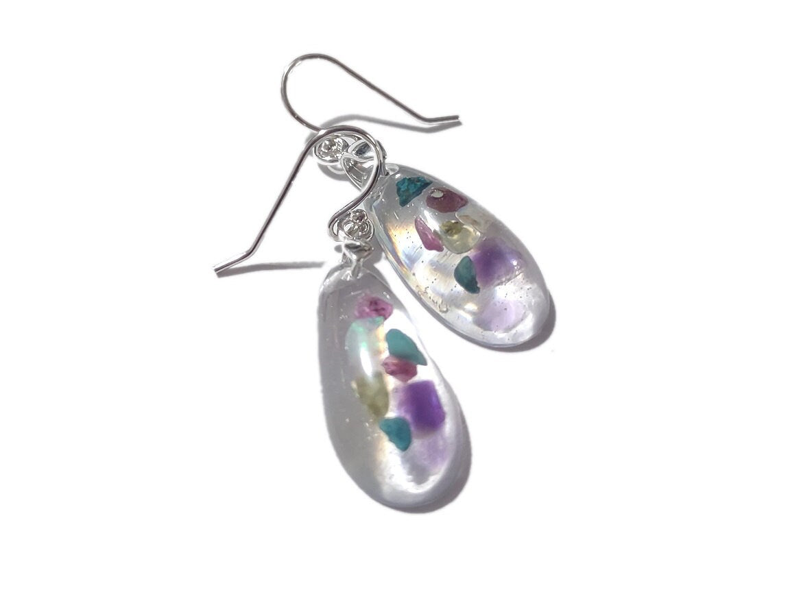 Mixed Gemstone Earrings #1 - Modern Earrings - Mixed crystal gemstones in resin - Ready to Ship - ValenwoodVixen