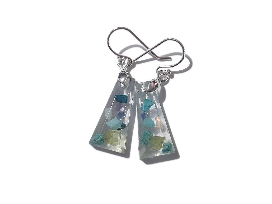 Mixed Gemstone Earrings #2 - Modern Earrings - Mixed crystal gemstones in resin - Ready to Ship - ValenwoodVixen