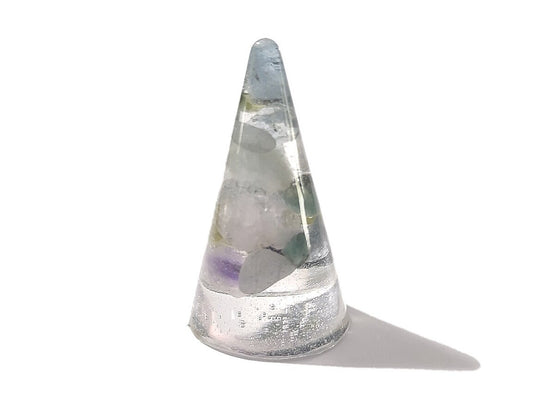Resin Ring Cone - Smooth #2- Mixed Gemstones- Crystal Ring Holder - Jewelry Display - ValenwoodVixen - Ready to Ship