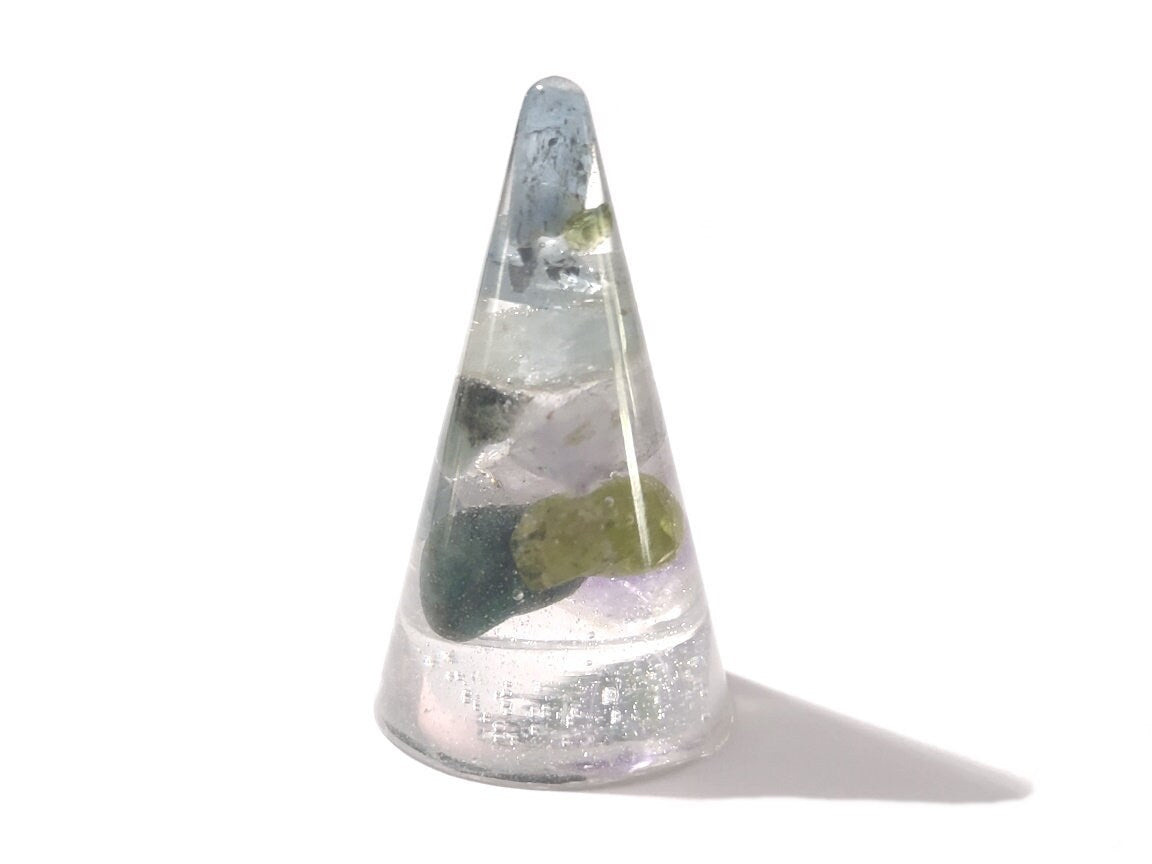 Resin Ring Cone - Smooth #2- Mixed Gemstones- Crystal Ring Holder - Jewelry Display - ValenwoodVixen - Ready to Ship