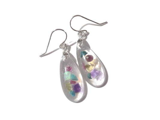 Mixed Gemstone Earrings #1 - Modern Earrings - Mixed crystal gemstones in resin - Ready to Ship - ValenwoodVixen