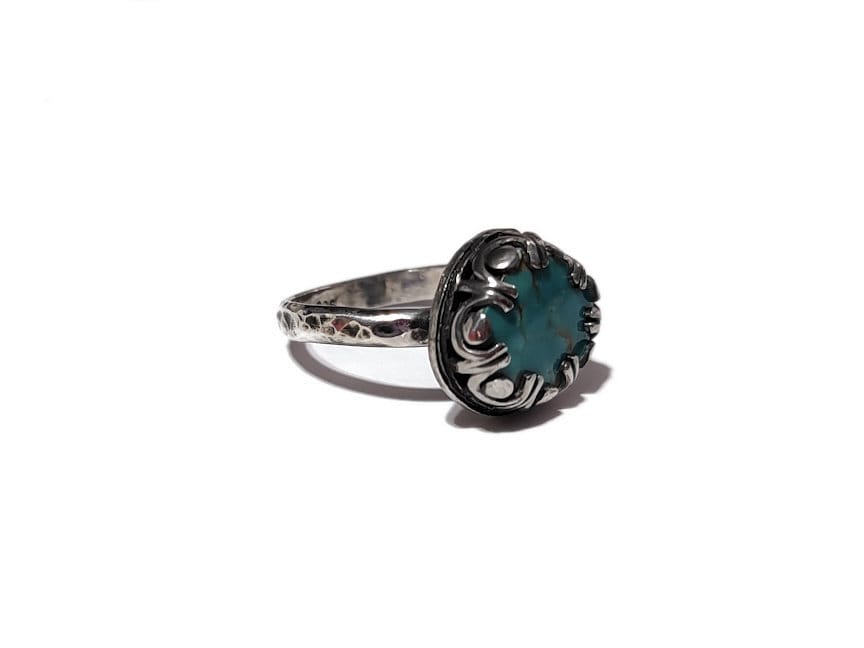 Campitos Turquoise Ring- size 8.5 - Turquoise and sterling silver handcrafted ring- Statement Ring - Turquoise Jewelry - ValenwoodVixen