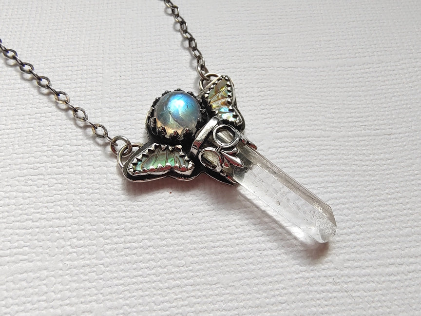 Magical Girl Scepter Sterling Necklace | Moonstone, Quartz, Abalone | Handcrafted Silver Jewelry | ValenwoodVixen
