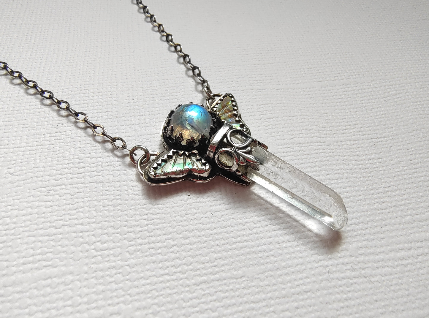 Magical Girl Scepter Sterling Necklace | Moonstone, Quartz, Abalone | Handcrafted Silver Jewelry | ValenwoodVixen