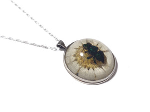 Orchid Bee and Daisy  "Looking Glass" resin Necklace - Sterling Silver - Handmade - Resin  - ValenwoodVixen
