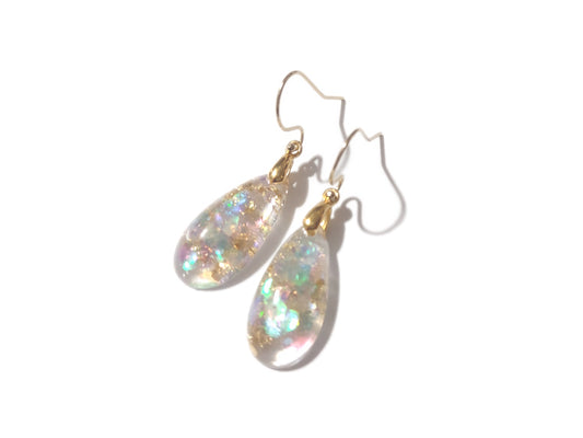 Teardrop Gold Flake Mermaid Earrings - Modern Earrings - Gold flake and Glitters in clear resin - Ready to Ship - ValenwoodVixen