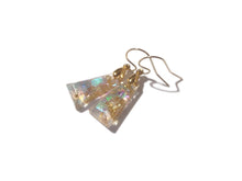 Load image into Gallery viewer, Trapezoid Gold Flake Mermaid Earrings - Modern Earrings - Gold flake and Glitters in clear resin - Ready to Ship - ValenwoodVixen
