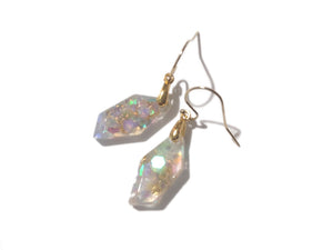 Faceted Gold Flake Mermaid Earrings - Modern Earrings - Gold flake and Glitters in clear resin - Ready to Ship - ValenwoodVixen