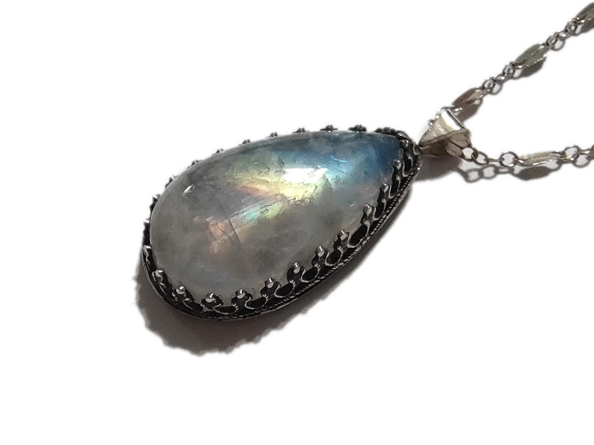 Rainbow Moonstone Unicorn Necklace | Handmade Silver Jewelry