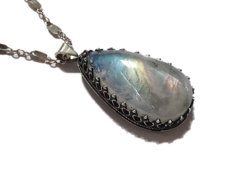 Rainbow Moonstone Unicorn Necklace | Handmade Silver Jewelry