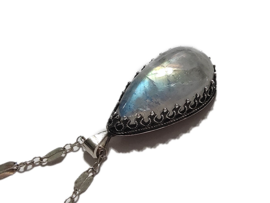 Rainbow Moonstone Unicorn Necklace | Handmade Silver Jewelry