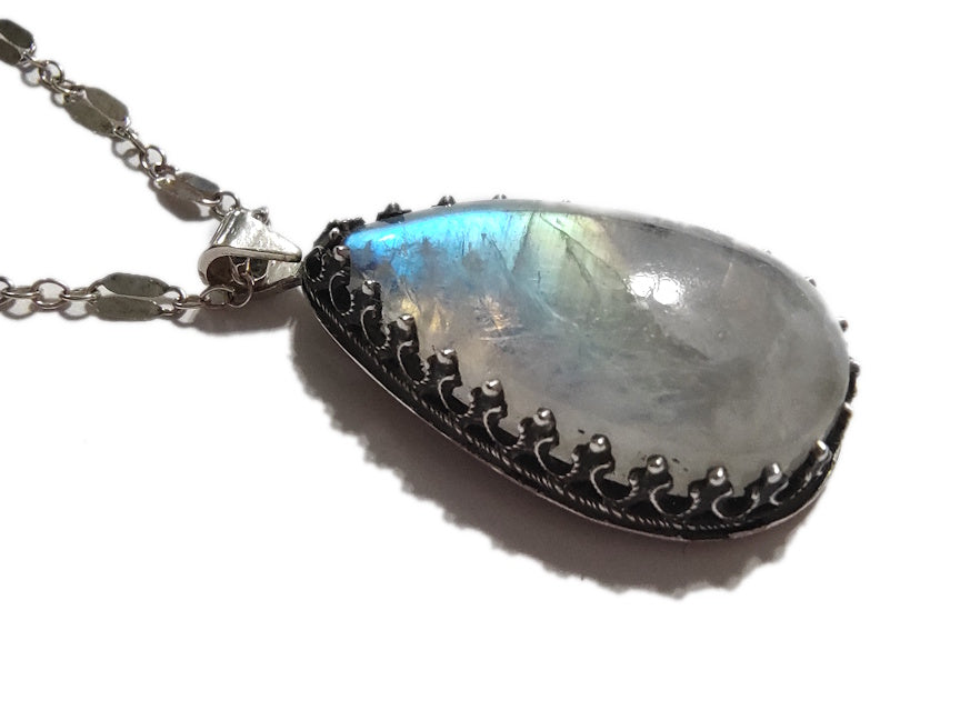 Rainbow Moonstone Unicorn Necklace | Handmade Silver Jewelry