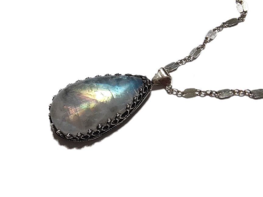 Rainbow Moonstone Unicorn Necklace | Handmade Silver Jewelry