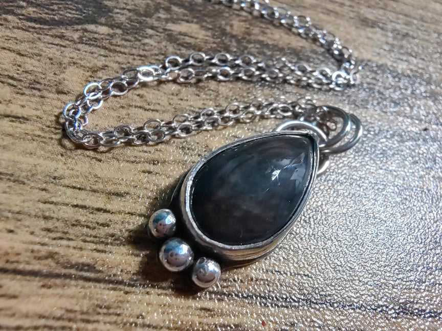 Velvet Obsidian Droplet Necklace | Handmade Silver Jewelry