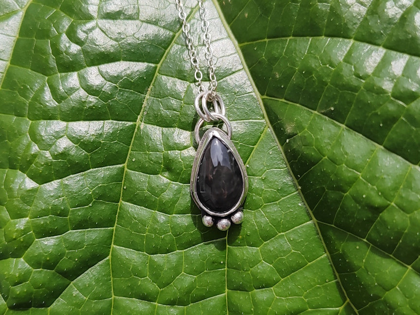Velvet Obsidian Droplet Necklace | Handmade Silver Jewelry