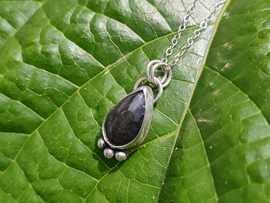Velvet Obsidian Droplet Necklace | Handmade Silver Jewelry